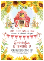 Birthday Farm Barn Animals Sunflowers 5x7 269 design preview